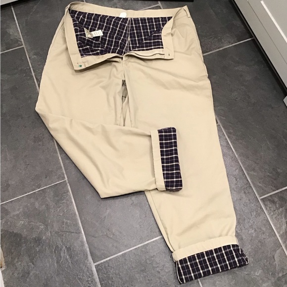 Vintage LL Bean Mens Flannel Lined Pants Size 42x34 Pleated Khakis Straight Leg - Picture 2 of 16